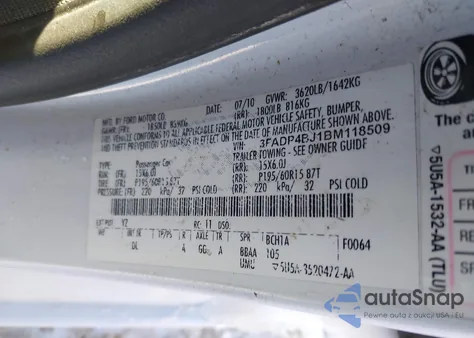 2011 Ford Fiesta Se z USA, uszkodzony, nr VIN 3FADP4BJ1BM118509